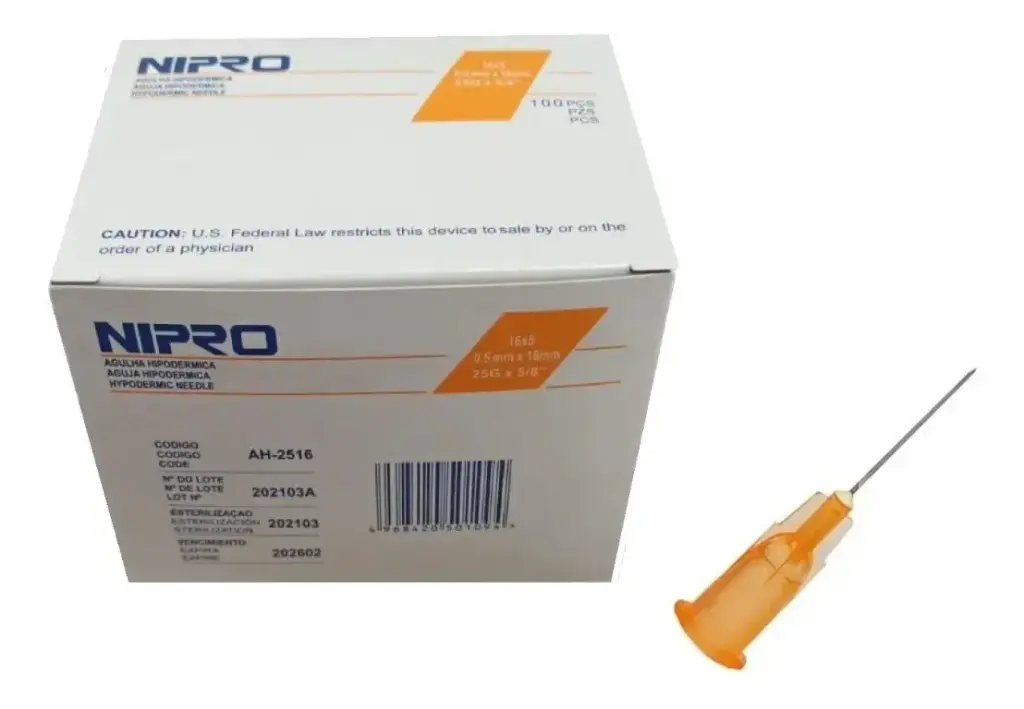 Aguja hipodérmica desech 26G ,1/2, Nipro, cj 100un