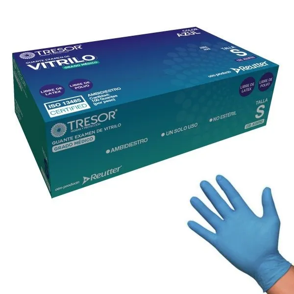 Guantes Tresor talla S vitrilo sin polvo 100un/cj