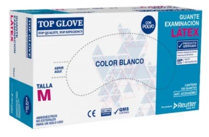 Guante Latex Talla M Top Glove C/P Bco Rtt