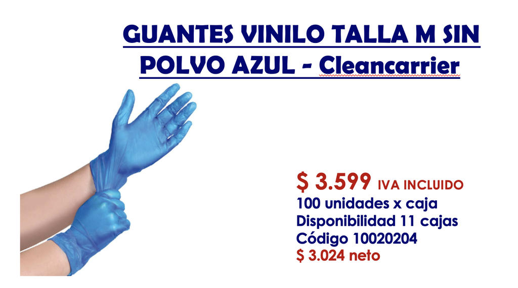 Guante Vinilo Talla M Cleancarrier S/P Azul Dps