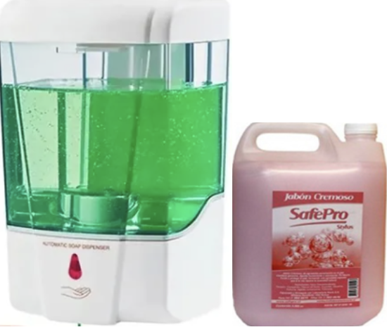 Disp. Mural 700 Ml Alcohol Gel/Laval./Jabón, Automático + Jabón Cremoso Almendra 5It