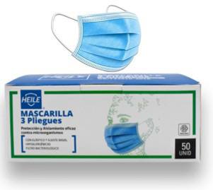 [10010674] Mascarilla Rectangular 3 Pliegues Y Elastico 50Un Sbs