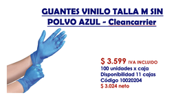 [10010828] Guante Vinilo Talla M Cleancarrier S/P Azul Dps